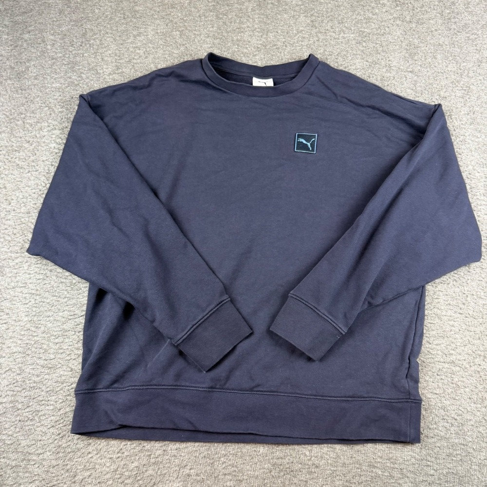 Puma Sweatshirt Men's Large Navy Blue Crewneck Logo Patch 685017-16